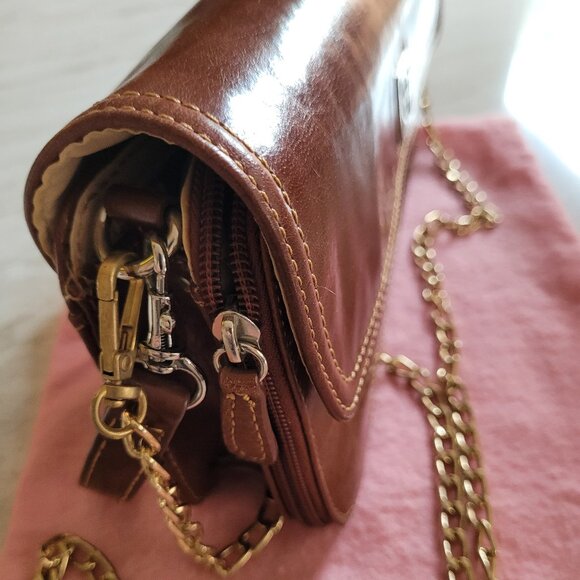 Giani Bernini Brown Leather Crossbody Handbag Multi-Zip Pockets - Picture 5 of 11